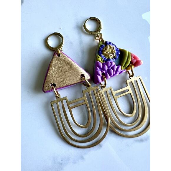 Handmade Polymer Clay Earrings Handcrafted Artwork Floral - Picture 5 of 6